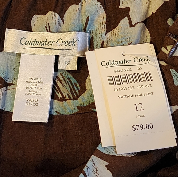 Coldwater Creek Brown Blue Floral A-Line Midi Skirt Size 12 NWT Boho Chic - Picture 10 of 11